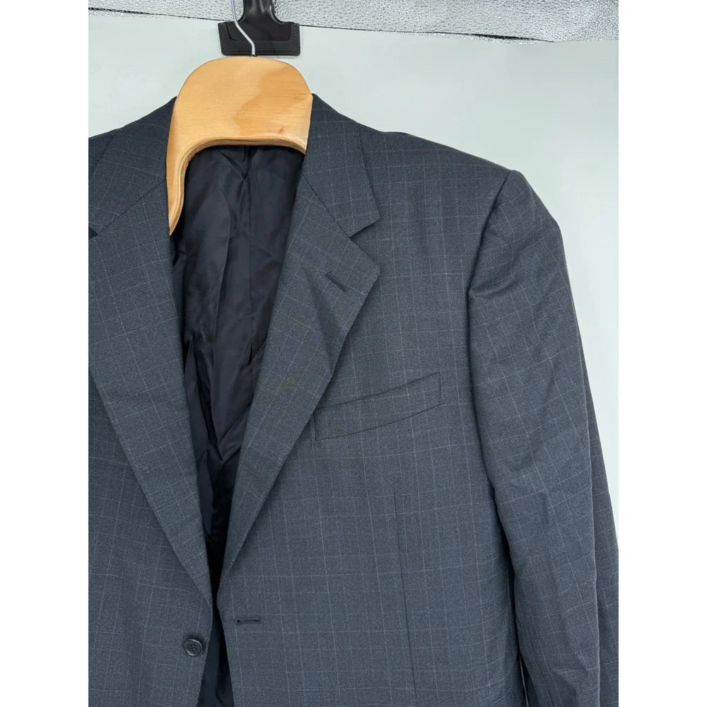 Canali Navy Blue Windowpane Checked‎ Pure Wool Mens Sportcoat Size 54R
